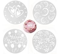 Bessy shop Plantillas para Tarta,4pcs Happy Birthday Cupcake Stencils Decorating Flower,Plantillas de Aerosol de Flores para Tartas,Pasteles de Plástico Plantillas,para Decorar Pasteles