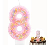 Bessy shop Velas de Cumpleaños,Vela Número 8 Rosa Macarrón con Glitter 3D para Tartas,Velas 3D para Cumpleaños,Decoración de Cumpleaños Infantil,Fiestas de Niñas