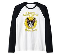 Best Boston Terrier Dog Mom Ever Sunflower Funny Paw Lover Camiseta Manga Raglan