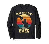 Best Cat Dad Ever Fist Bump Retro Kitten Fur Papa Daddy Hombres Manga Larga