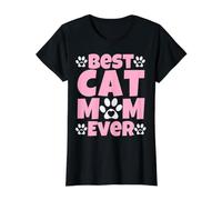 Best Cat Mom Ever Día de la Madre Huellas de Gato Camiseta gráfica económica, Mujer, Negro, XS