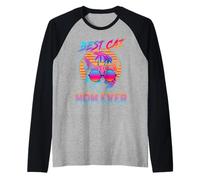 Best Cat Mom Ever Vintage 80s Funny Mothers Day Cat Lover Camiseta Manga Raglan