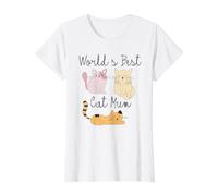 Best Cat Mum In The World Ever Trio - Juego de Gatos (4 Unidades), Color Naranja y Rosa Camiseta gráfica económica, Mujer, Blanco, L