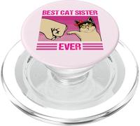 Best Cat Sister Ever Funny Retro Cat Fist bump Mujeres Niñas PopSockets PopGrip para MagSafe