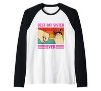 Best Cat Sister Ever Retro Cute Cat Fist Bump para mujeres y niñas Camiseta Manga Raglan