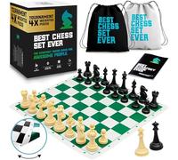 Best Chess Set Ever 4X Juego de Ajedrez Profesional Cuádruple Peso (Rey de 11,4 cm), Tablero Silicona Reversible 50x50 cm, Piezas Modernas Staunton Ponderadas, Ajedrez de Torneo para Adultos y Niños