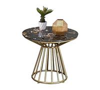 Best Choice Products 60cm Faux Marble Modern Living Room Roundwith Metal Frame Black Gold Flower