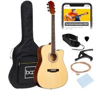 Best Choice Products Guitarra acústica para principiantes de 41 pulgadas, tamaño completo, juego de guitarra recortada de madera con funda, correa, cejilla, cuerdas, púas, color natural