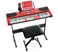 Best Choice Products - Juego completo de piano de teclado electrónico para principiantes de 61 teclas con teclas iluminadas, visualización LCD, auriculares, soporte, banco, modos de enseñanza,
