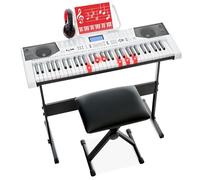 Best Choice Products - Juego completo de piano de teclado electrónico para principiantes de 61 teclas con teclas iluminadas, visualización LCD, auriculares, soporte, banco, modos de enseñanza,
