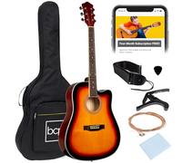 Best Choice Products Juego de iniciación de guitarra acústica para principiantes, de 41 pulgadas, tamaño completo, con caja, correa, cejilla, cuerdas, púas, afinador, color marrón