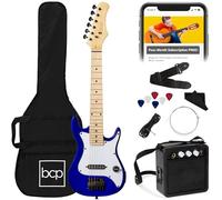 Best Choice Products - Kit de arranque de guitarra eléctrica para niños (76,2 cm, con amplificador de 5 W, correa, bolsa de transporte, cuerdas, púas, color azul metalizado