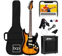 Best Choice Products - Kit de arranque de guitarra eléctrica para principiantes con estuche, correa, amplificador de 10 W, cuerdas, púa, barra de trémolo - Sunburst