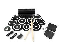 Best Choice Products Kit de batería electrónica plegable, almohadillas de tambor enrollables con USB MIDI, altavoces integrados, pedales de pie, baquetas incluidas, color negro