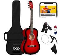 Best Choice Products Kit de iniciación de guitarra acústica de madera para principiantes de 38 pulgadas con bolsa, 6 púas, cuerdas de nailon, correa con soporte para púas, color rojo