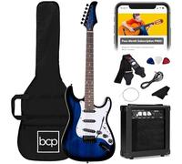 Best Choice Products Kit de iniciación de guitarra eléctrica para principiantes de tamaño completo de 39 pulgadas con funda, correa, amplificador de 10 W, cuerdas, púa, barra de trémolo, azul
