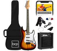 Best Choice Products Kit de iniciación de guitarra eléctrica para principiantes de tamaño completo de 39 pulgadas con funda, correa, amplificador de 10 W, cuerdas, púa, barra de trémolo, 3 colores