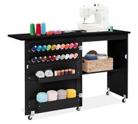 Best Choice Products Mesa de costura plegable multiusos para manualidades y escritorio lateral con diseño compacto, ruedas, estantes, bandejas de almacenamiento, clavijas, puertas magnéticas, pomos de