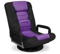 Best Choice Products Silla giratoria para videojuegos de 360 grados, multiusos, para TV, leer, jugar videojuegos con soporte lumbar, asas de reposabrazos, respaldo ajustable, color negro y morado