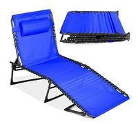 Best Choice Products Tumbona para patio, reclinable, portátil, plegable, para césped, patio, playa, con 8 posiciones ajustables, asas de transporte, capacidad de peso de 300 libras, color azul resort