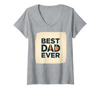 Best Dad Ever Daddy Gift Día del Padre Retro Coffee Lover Camiseta Cuello V, Mujer, Gris Jaspeado, M