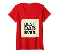 Best Dad Ever Daddy Gift Día del Padre Retro Coffee Lover Camiseta Cuello V, Mujer, Rojo, S