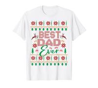 Best Dad Ever Funny Christmas Fair Isle Feo Estilo Navidad Camiseta gráfica económica, Hombre, Blanco, L