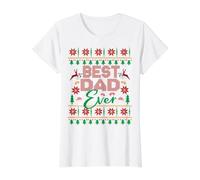 Best Dad Ever Funny Christmas Fair Isle Feo Estilo Navidad Camiseta gráfica económica, Mujer, Blanco, L