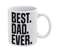 Best Dad Ever - Taza de café de cerámica blanca de 325 ml, taza de té impresa de doble cara con mango ergonómico en C, parte inferior gruesa de porcelana para el hogar, oficina, cocina, regalos