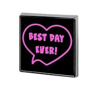 Best Day Ever - Broche cuadrado con forma de corazón, alfileres de solapa, corbata, accesorios de vestido, boda, cumpleaños, para hombres y mujeres, Square, Metal
