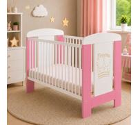 Best For Kids Set completo de cuna de bebé en 3 colores: cuna con rejilla, cuna de bebé con colchón de espuma de 10 cm, cuna infantil, cuna de bebé blanca, 60x120 cm, 4 piezas (Rosa-Princesa con