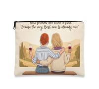 Best Friends - Bolsa de maquillaje para mujer, bolsa de viaje para cosméticos estilo vintage, organizador portátil de lona con cremallera, regalo de amistad para cualquier temporada, Beige, 7x9 Inch