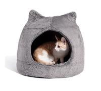 Best Friends by Sheri Meow Hut - Casita para Gatos y Perros - Recubierta con Pelo - Gris - Pequeña