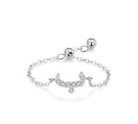 Best Friends - Juego de anillos de boda con cadena ajustable, diseño del alfabeto árabe con moissanita redonda, oro blanco de 9 quilates, talla T 1/2