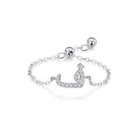 Best Friends - Juego de anillos de promesa con cadena ajustable, diseño del alfabeto árabe con moissanita redonda, oro blanco de 9 quilates, talla P 1/2