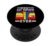 Best Gay Nephew Ever LGBTQ Rainbow Flag LGBT Pride Month PopSockets PopGrip Adhesivo