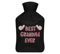 Best Grandma Ever Botella de agua de goma con cubierta de felpa suave, bolsa de agua caliente para invierno, manos y pies, protección contra el frío, 1000 ml