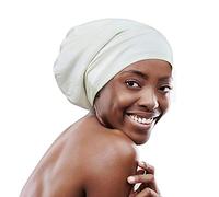 Best Hair Bonnet Cap for Curly Hair Snug Fit Hats Stay On All Night Sleep Headwear Off White