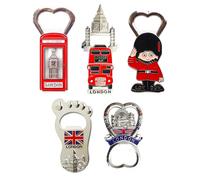 Best Mix of Famous UK Britain London Icons - Juego de 5 abrebotellas con imán para nevera