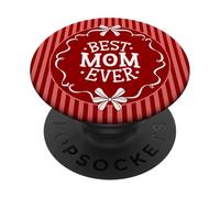 Best Mom Ever Retro Stripe Bow Aesthetic Motherhood PopSockets PopGrip Adhesivo