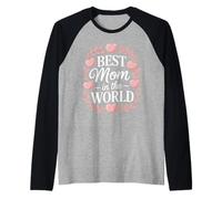 Best Mom In The World Corona De Corazón Rosa Regalo Mamá Camiseta Manga Raglan
