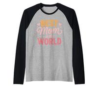 Best Mom In The World Retro Tipografía Corazones Mamá Camiseta Manga Raglan
