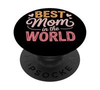 Best Mom In The World Retro Tipografía Corazones Mamá PopSockets PopGrip Adhesivo