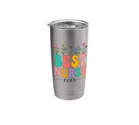 Best Nurse Ever | Apreciación floral retro Groovy Vaso térmico de acero inoxidable de doble pared