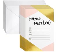 Best Paper Greetings Paquete de 36 invitaciones de fiesta rosa y dorado para niñas con sobres para cumpleaños, baby shower y despedida de soltera, relleno estilo (10 x 15 cm)