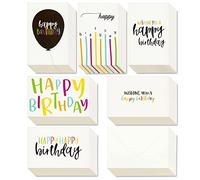 Best Paper Greetings Tarjetas de felicitación de feliz cumpleaños (paquete de 48) - 6 diseños modernos escritos a mano, diseños coloridos - blanco en el interior, sobres incluidos, 10 x 15 cm