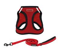 Best Pet Supplies Conjunto de arnés Step-in Air para Cualquier Clima y Correa Reflectante de 5 pies con Mango de Neopreno Voyager, para Perros pequeños, medianos o Grandes, (Rojo/Borde Negro), S