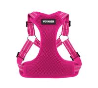 Best Pet Supplies Voyager - Arnés Ajustable para Perro con Rayas Reflectantes, Chaleco Resistente de Cuerpo Completo sin tirones con Anillo en D para Correa, Transpirable, Color Fucsia, Talla L