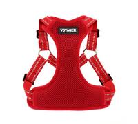 Best Pet Supplies Voyager - Arnés ajustable para perro con rayas reflectantes para caminar, trotar, chaleco de cuerpo completo resistente sin tirones con correa de anillo en D, transpirable para todo tipo de clima, arnés (rojo), M