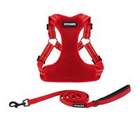 Best Pet Supplies Voyager - Arnés de Malla Transpirable para Perro, Costuras Reflectantes, Ajustable para Todo Tipo de Clima, Resistente y Duradero, Juego de arnés y Correa (Rojo), Talla M